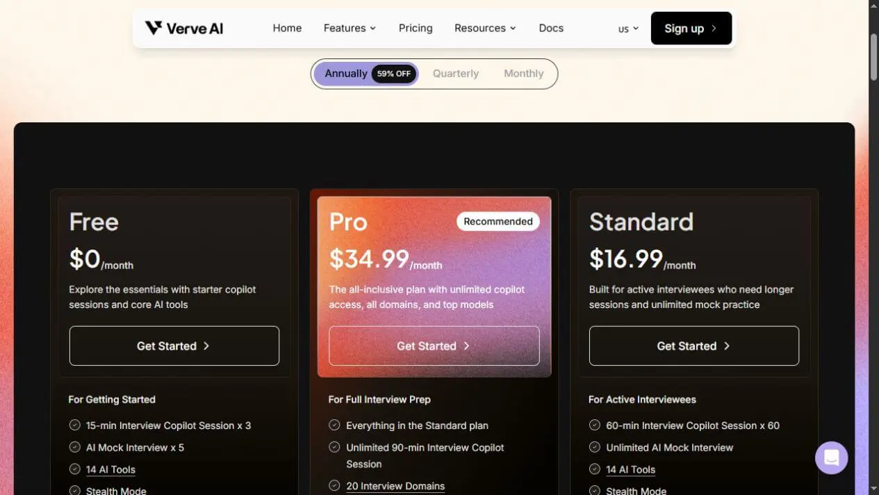 Verve AI annual USD pricing checked October 25, 2026