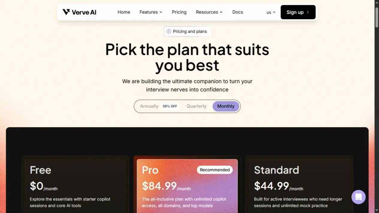Verve AI monthly USD pricing checked October 25, 2026